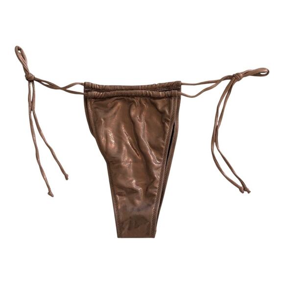 Pretty Little Things Brown Shimmer Tie Side Tanga Bikini Bottoms Size 8 - Picture 2 of 15